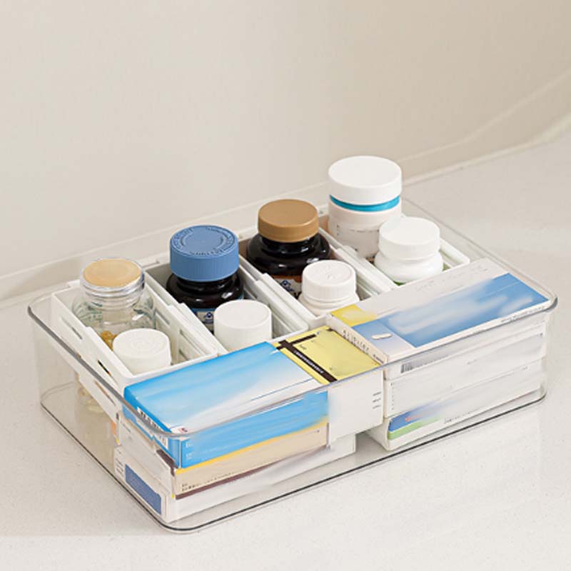 Arenzza adjustable fridge organizer divider in a refrigerator, showcasing its flexible storage and divider features for better organization.