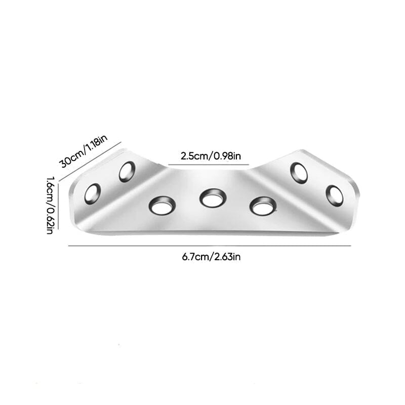 Arenzza universal stainless steel furniture corner connector with screws, used for connecting and reinforcing furniture joints.