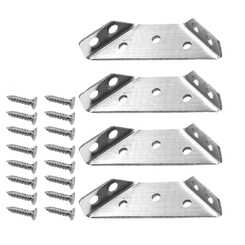 Arenzza universal stainless steel furniture corner connector with screws, designed for sturdy furniture assembly and reinforcement.
