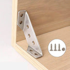 Arenzza universal stainless steel furniture corner connector with multiple holes for secure joint assembly, shown close-up.