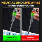 Arenzza 2-in-1 high torque magnetic screwdriver with integrated electricity detector, showing the tool's magnetic tip and digital display.