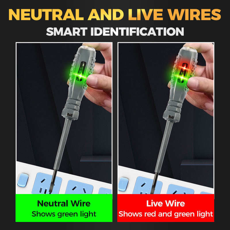 Arenzza 2-in-1 high torque magnetic screwdriver with integrated electricity detector, showing the tool's magnetic tip and digital display.