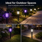 Arenzza solar mosquito zapper light in a garden stake design with UV insect killer and pathway lighting for outdoor use.