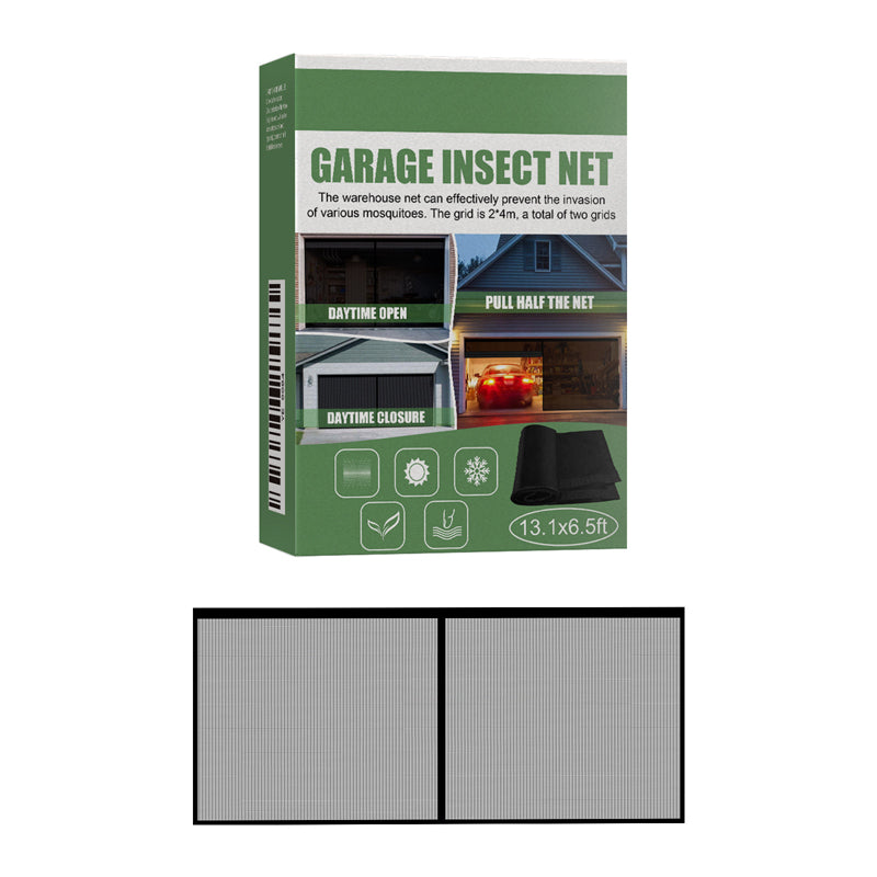 Arenzza 2-pack bug-proof garage door screen installed on a garage, made of fine mesh to keep insects out while allowing airflow.