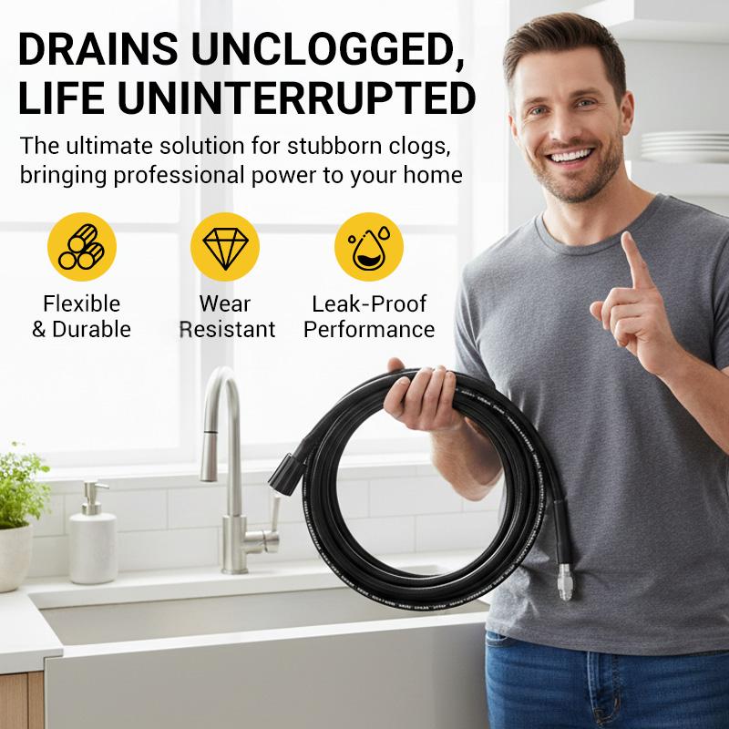 Arenzza high-pressure sewer jetter hose with nozzle, flexible and durable, designed for pipeline and sewer cleaning in tools and garden.