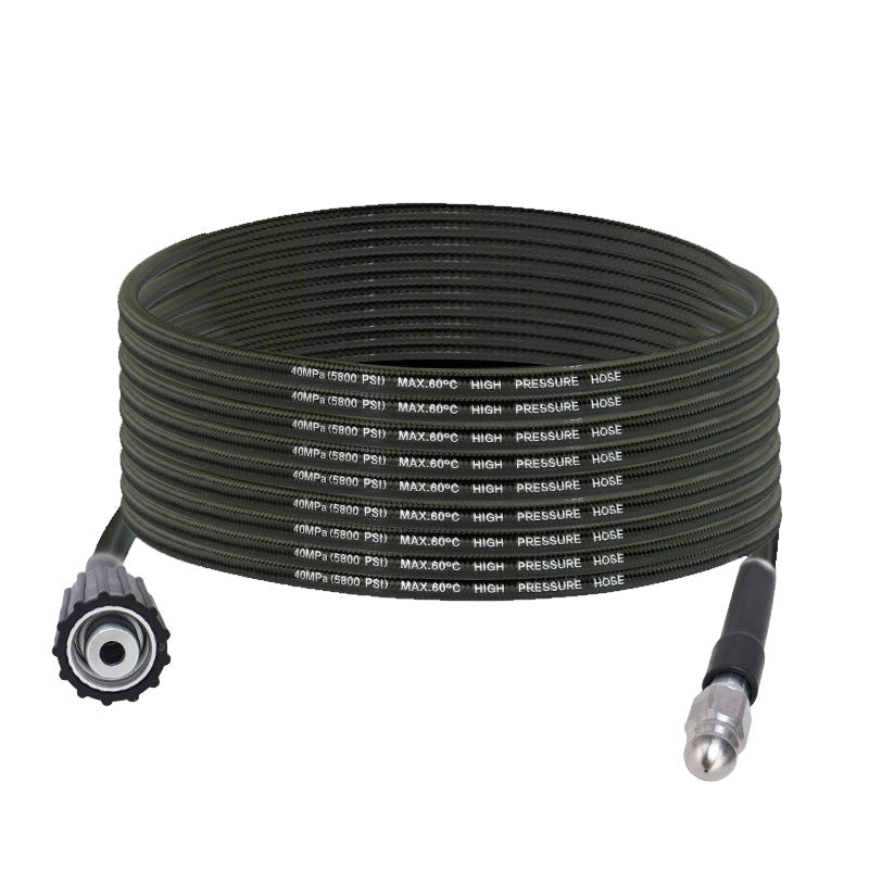 Arenzza high-pressure sewer jetter hose with nozzle, flexible, durable, anti-kink design for pipeline and sewer cleaning.