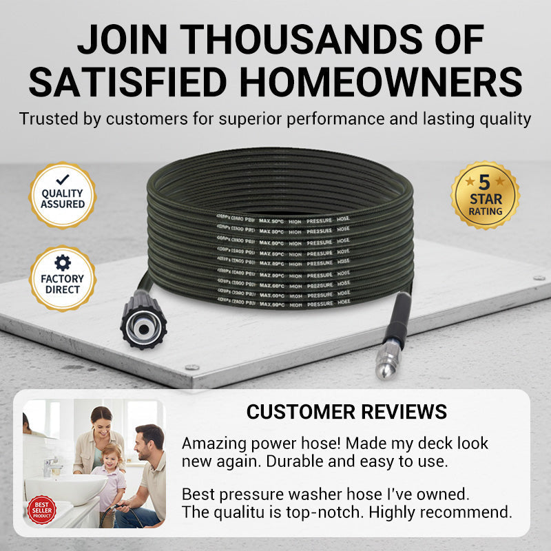 Arenzza high-pressure sewer jetter hose with nozzle, flexible and durable, designed for pipeline and sewer unblocking.