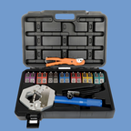 Arenzza portable hydraulic hose crimper kit with handle and hydraulic components for tools and garden hose crimping tasks.