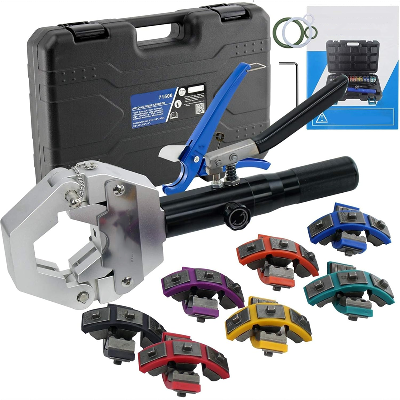 Arenzza portable hydraulic hose crimper kit with handles and crimping dies for hydraulic hose fittings, part of tools and garden equipment.