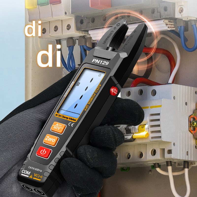 Arenzza U-type clamp meter with LED lights for electrical testing, featuring a digital display and sturdy clamp jaws.