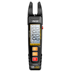 Arenzza U-Type Clamp Meter with LED lights, digital multimeter for electrical testing, showing display and clamp jaws in use.