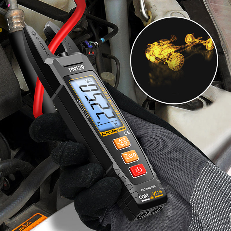 Arenzza U-Type Clamp Meter with LED lights, a digital tool for electrical measurements, featuring a compact design and display screen.