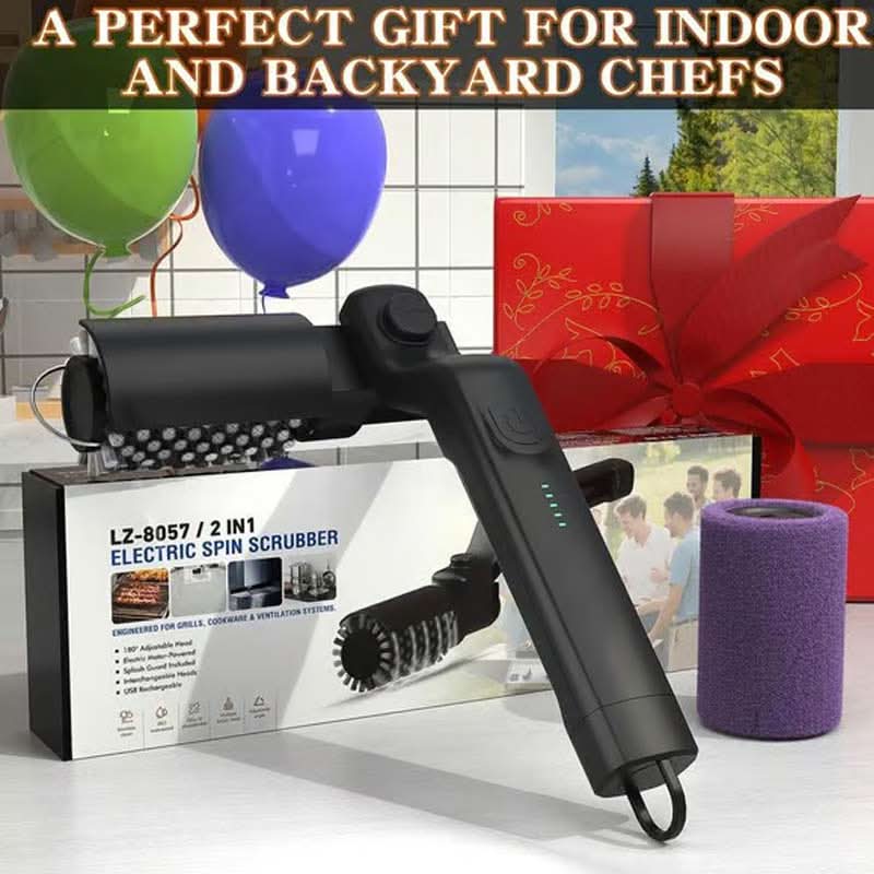 Arenzza cordless electric BBQ brush cleaner with long handle and rechargeable battery, designed for deep cleaning of grills.