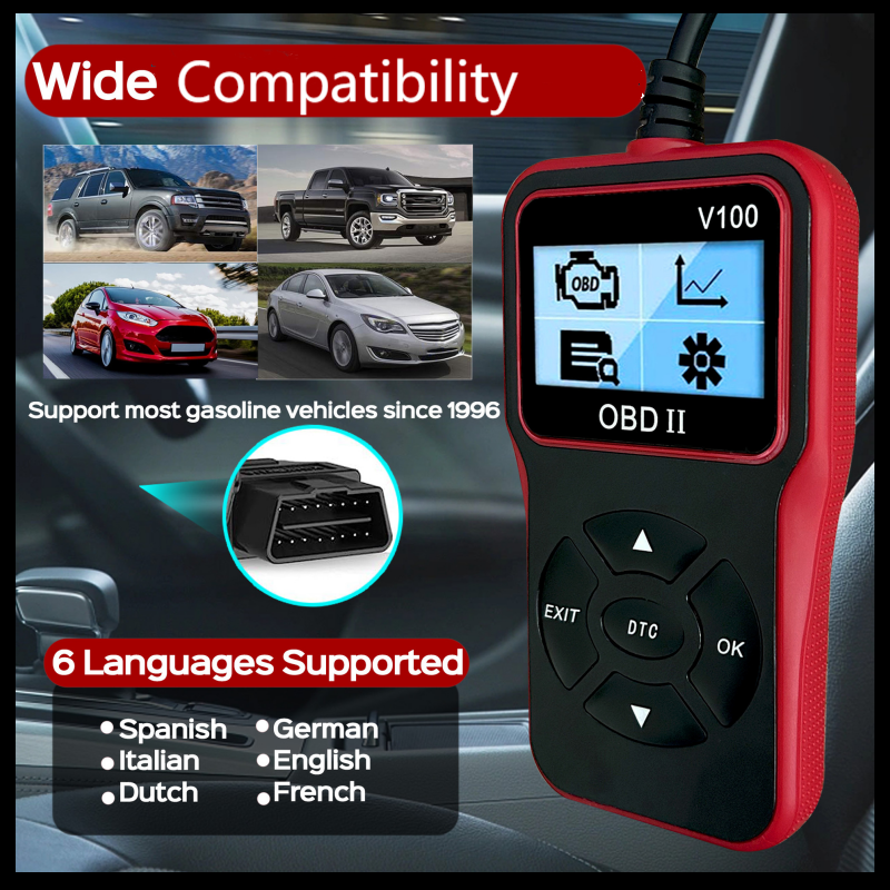 Arenzza multi-function engine fault code reader tool for automotive diagnostics, featuring a compact device with a display screen.