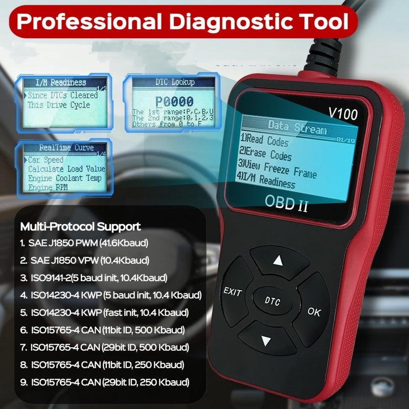 Arenzza multi-function engine fault code reader tool for car diagnostics, with display screen and control buttons.