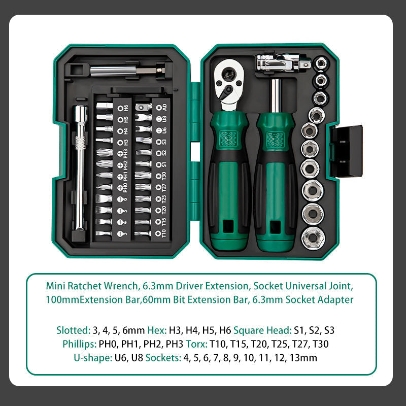 Arenzza portable multi-functional screwdriver set with 40 pieces, including various screwdrivers and bits for tools and garden use.