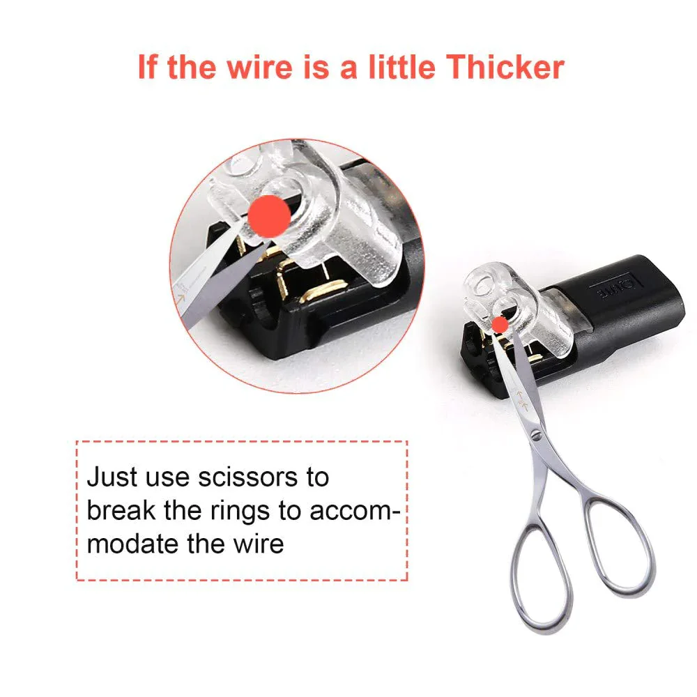 Arenzza double-wire plug-in connector with locking buckle, tool for secure electrical connections in garden and outdoor projects.