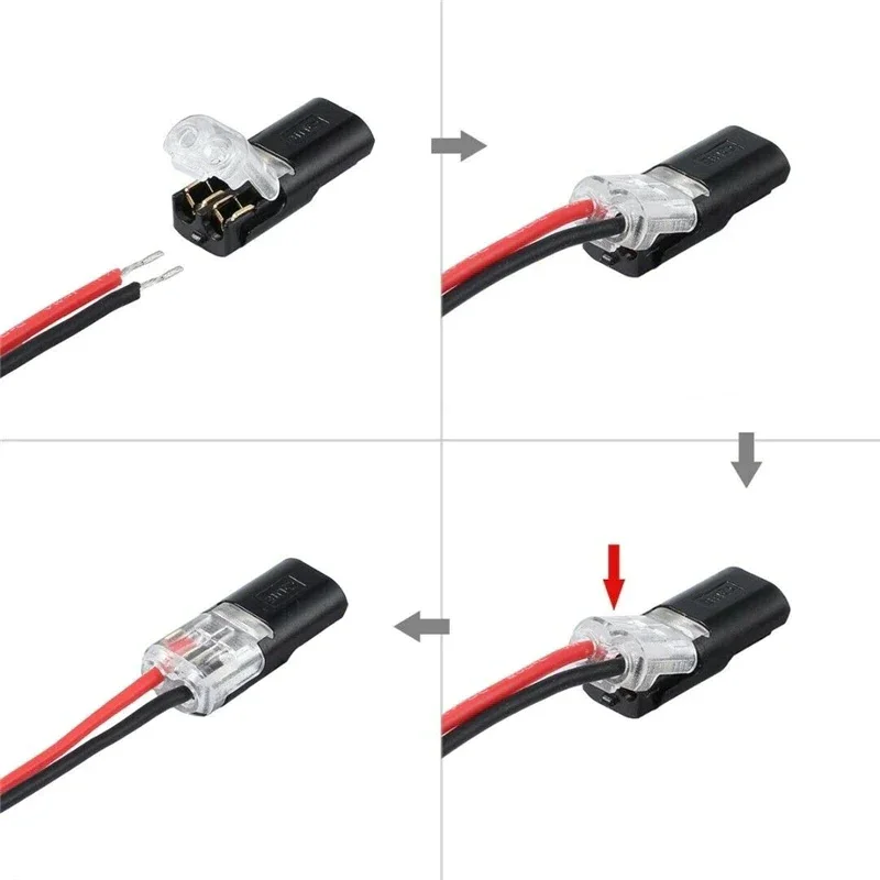 Arenzza double-wire plug-in connector with locking buckle, tool for secure electrical wiring connections in tools and garden applications.