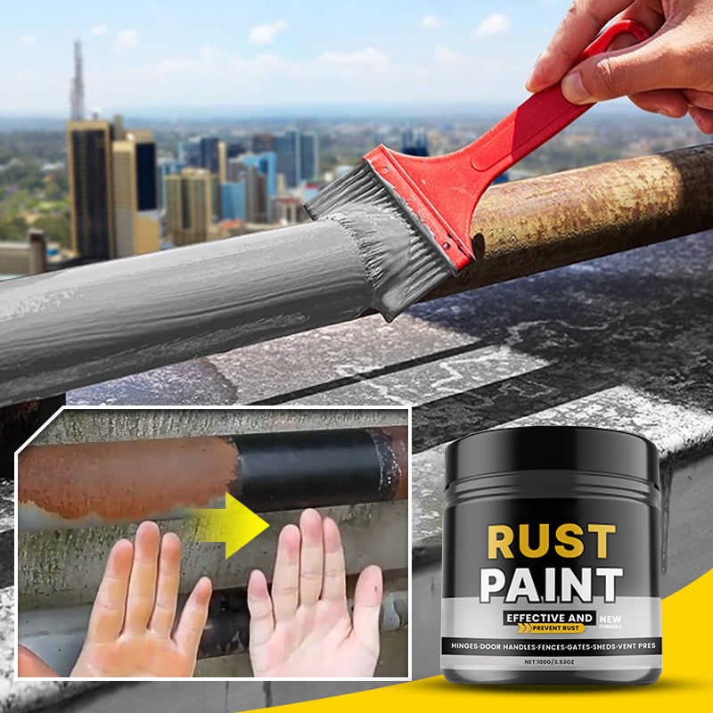 Gray waterproof, UV-resistant anti-rust paint with brush by Arenzza, suitable for tools and garden metal surfaces.