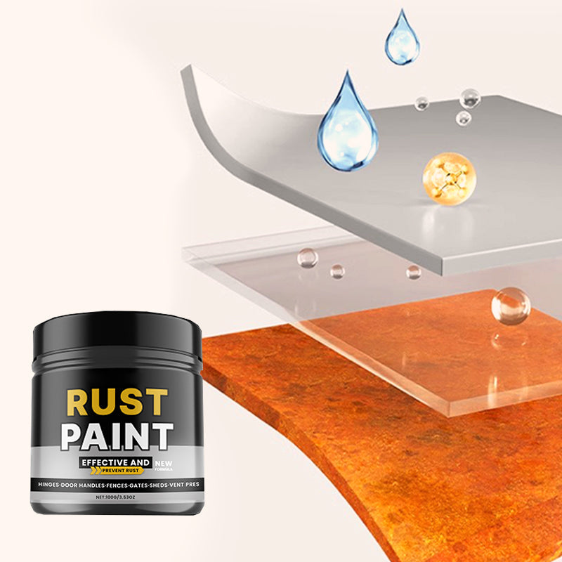 A gray waterproof, UV-resistant anti-rust paint with brush from Arenzza, suitable for tools and garden surfaces.