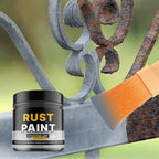 A gray waterproof, UV-resistant, wear-resistant anti-rust paint with brush from Arenzza, suitable for tools and garden surfaces.