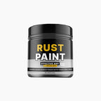 Gray waterproof, UV-resistant anti-rust paint with brush from Arenzza, suitable for tools and garden surfaces.