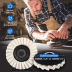 Arenzza wool felt flap polishing disc for tools and garden use, showing a close-up of the high-performance, fine polishing surface.
