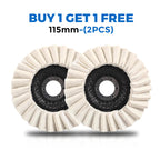 Pair of Arenzza wool felt flap polishing discs for fine polishing, durable and suitable for tools and garden applications.
