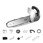 Arenzza angle grinder and electric chainsaw kit with multiple attachments, showcasing versatile power tools for gardening and construction.
