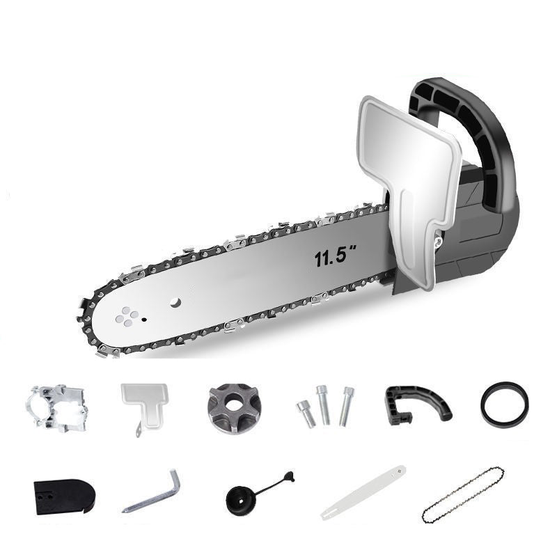 Arenzza angle grinder and electric chainsaw kit with multiple attachments, showcasing versatile power tools for gardening and construction.