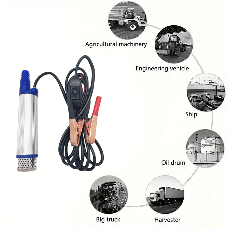 Arenzza portable submersible electric pump with alligator clips, shown in a compact tool for gardening and water transfer tasks.