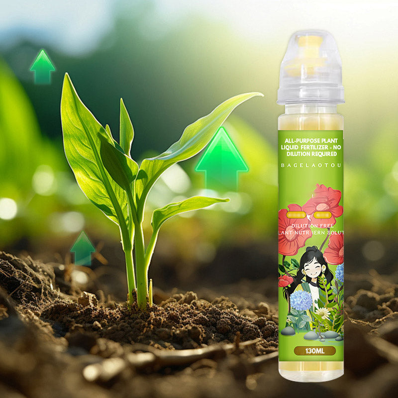 Arenzza all-purpose plant liquid fertilizer bottle from Tools & Garden, ready for use without dilution, with a green plant in the background.