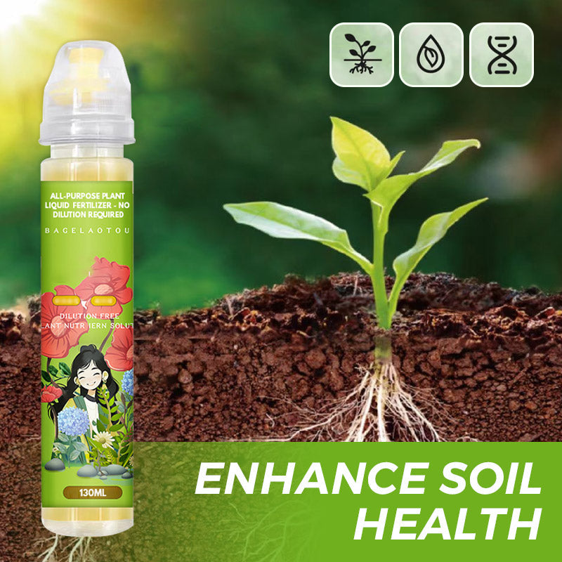 Arenzza all-purpose liquid plant fertilizer bottle with no dilution needed, ideal for tools and garden plant care.