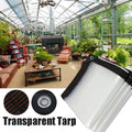 Heavy-duty transparent waterproof insulated tarp by Arenzza, showing durable, clear plastic with reinforced edges for tools and garden use.