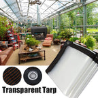 Heavy-duty transparent waterproof insulated tarp by Arenzza, showing durable, clear plastic with reinforced edges for tools and garden use.