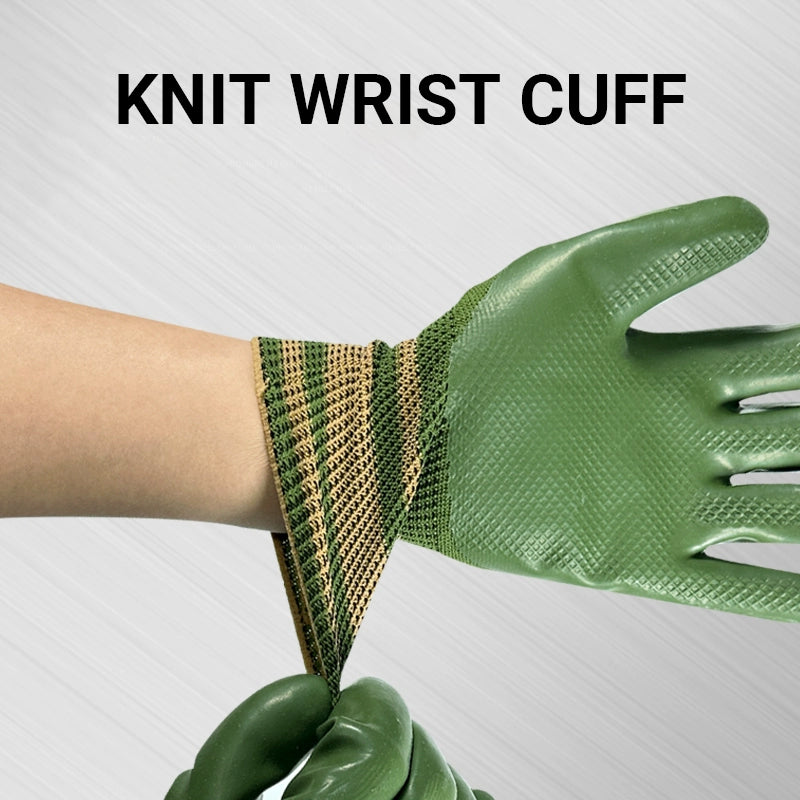 Arenzza rubber coated work gloves with knit wrist cuff, durable tools and garden gloves for protection and grip.