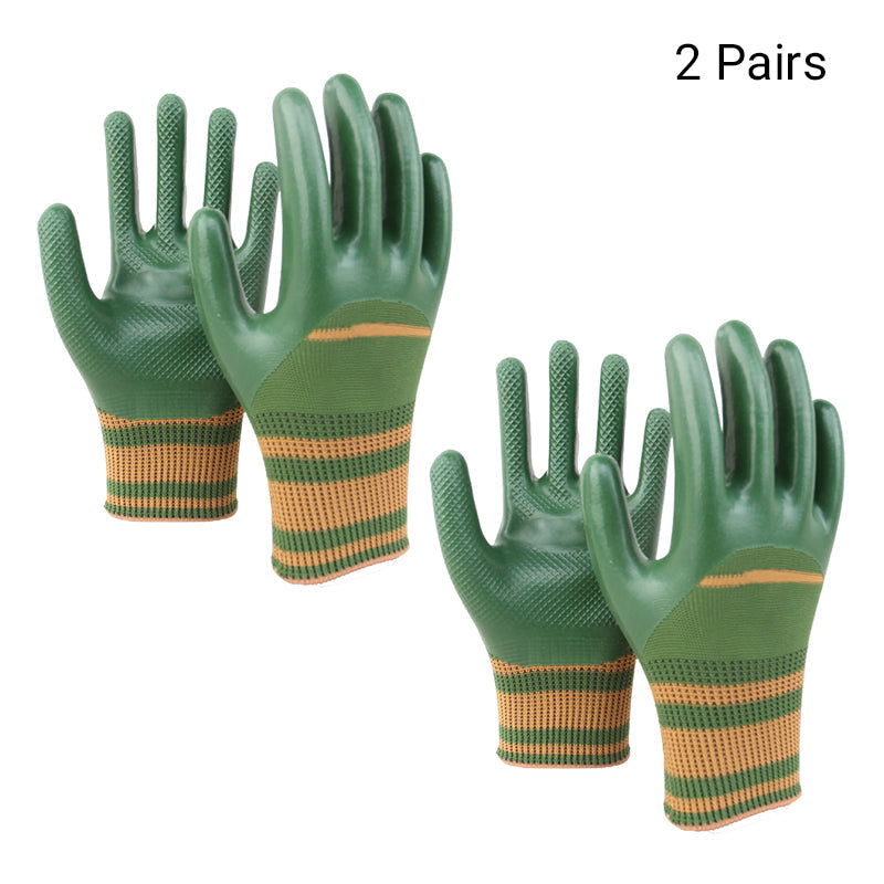 Arenzza rubber coated work gloves with knit wrist cuff, designed for tools and gardening tasks, showing textured rubber grip and snug fit.