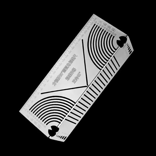 Arenzza square stainless steel 90° arc angle marking ruler for tools and garden use, featuring precise measurement markings.