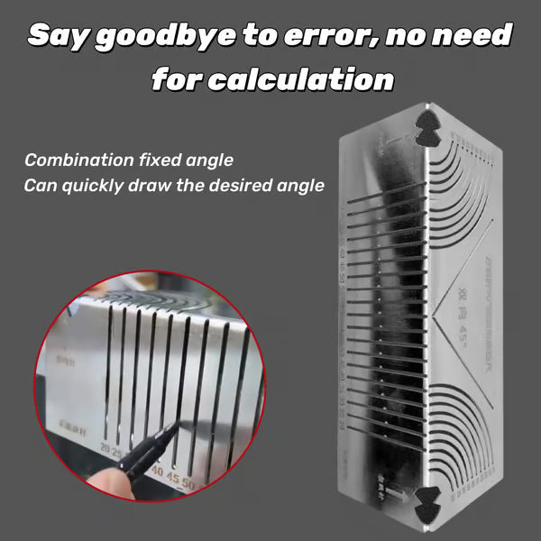 Aarenza square stainless steel 90° arc angle marking ruler for tools and garden use, featuring precise measurement markings.