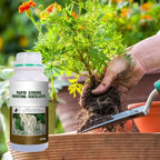 Arenzza Rapid Strong Rooting Fertilizer in a garden tool container, designed to promote healthy plant root growth.