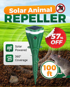 Arenzza solar-powered waterproof animal repellent tool for garden pest control, featuring solar panel and waterproof design.