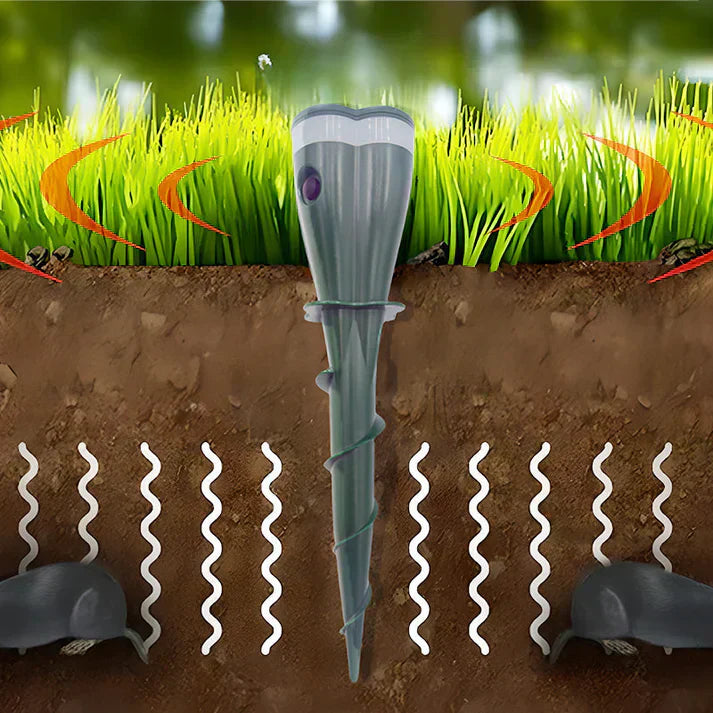 Arenzza solar-powered waterproof animal repellent tool for garden pest control, with solar panel and weatherproof design.