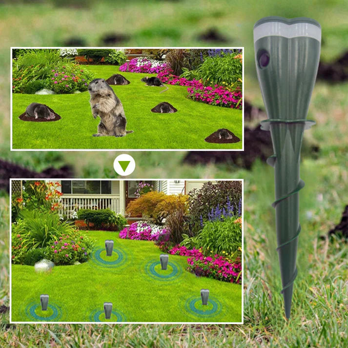 Arenzza solar-powered waterproof animal repellent device for garden pest control, designed to deter unwanted animals effectively.