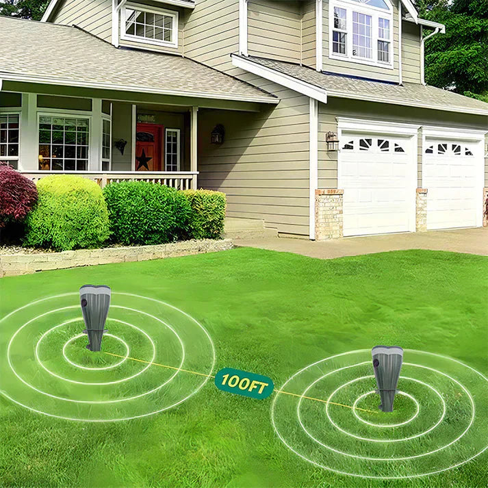 Arenzza solar-powered waterproof animal repellent tool for garden pest control, with solar panel and waterproof design.