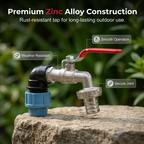 Arenzza IBC tank fitting set with zinc alloy tap, complete tool-free installation, leak-proof design for tools and garden use.