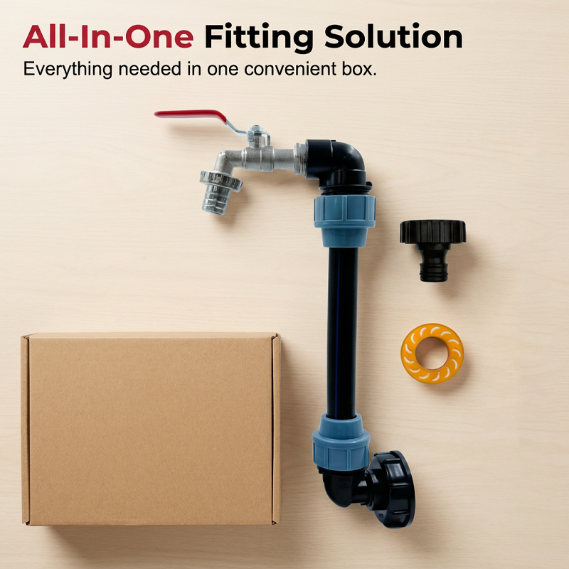 Arenzza IBC tank fitting set with zinc alloy tap and tools, designed for leak-proof, tool-free installation in garden and water storage.