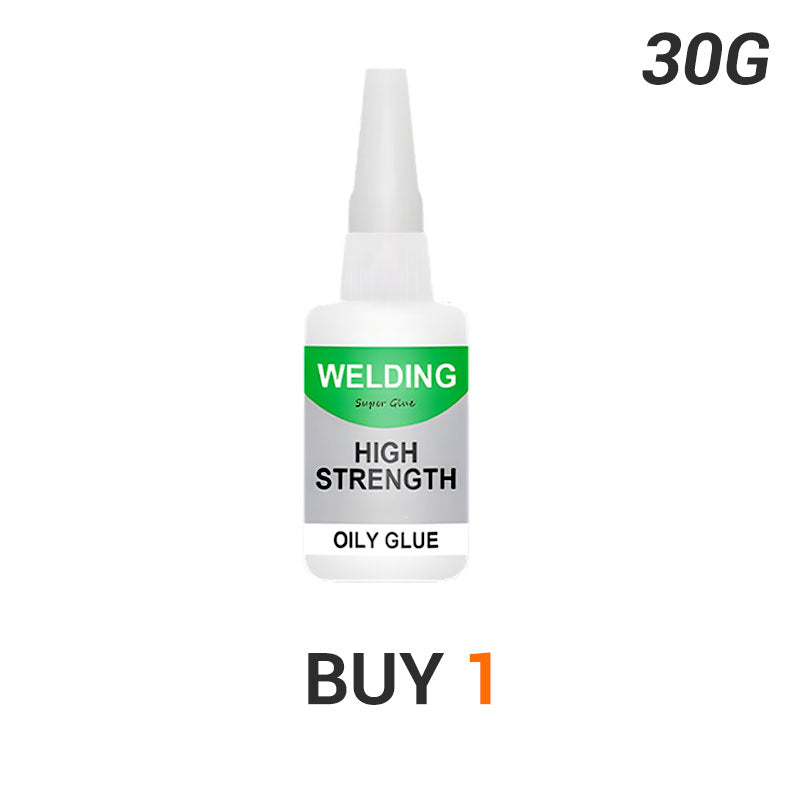Arenzza high-strength oily glue for tool and garden repairs, showing a close-up of the glue tube with application details.