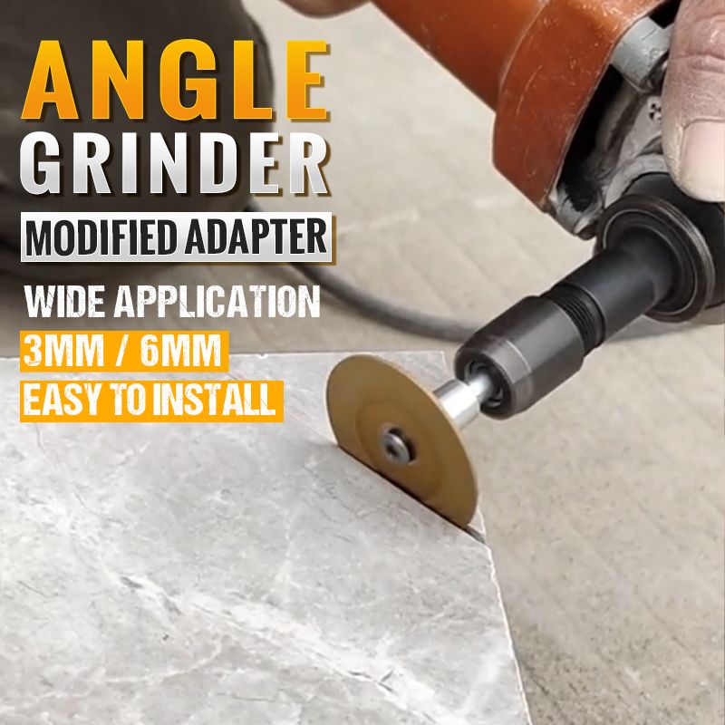 Arenzza angle grinder modified adapter for tools and garden use, shown attached to a power tool in a workshop setting.