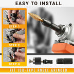Arenzza angle grinder modified adapter for tools and garden equipment, shown attached to a power tool in a workshop setting.