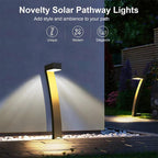 Arowzza waterproof solar pathway lights illuminating a garden walkway with warm LED glow, ideal for outdoor tools and garden lighting.